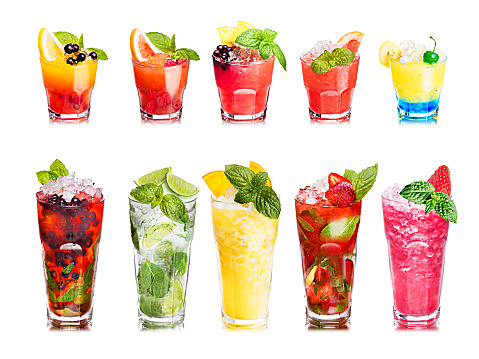 Fruit cocktails isolated set